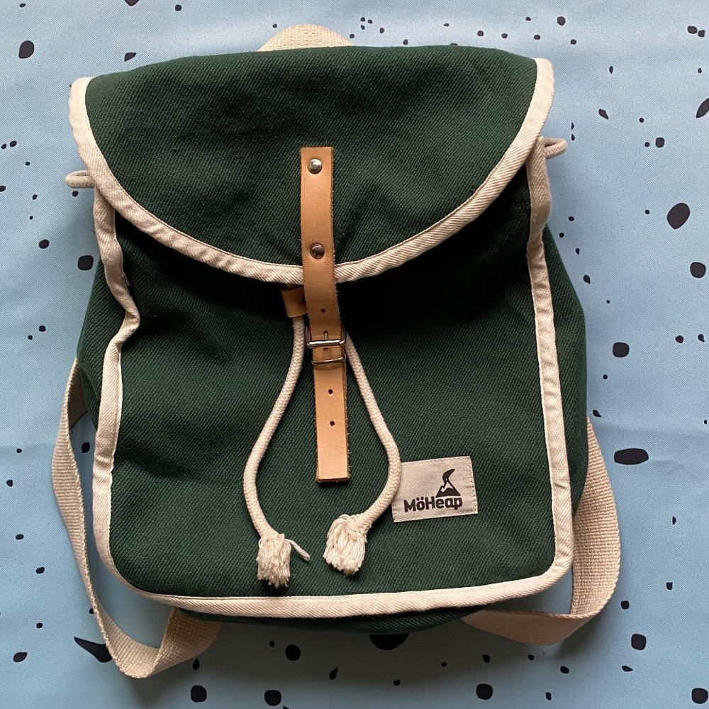 Forest Green Cotton Canvas & Leather Mini Backpack